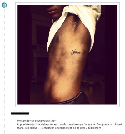 Picture showing someone with the wrong tattoo design for "appreciate life"